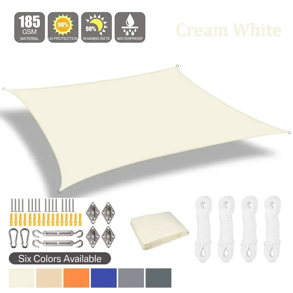 Simples Market sun shade sail kit; cream white waterproof outdoor canopy with mounting hardware for garden/patio (2x3m–5x6m)