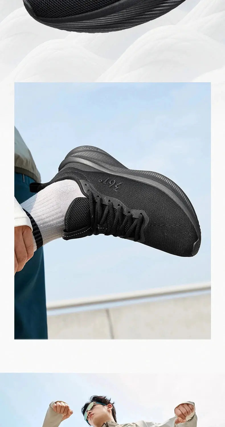 361 Degrees Fengye 5.0 running shoe, black mesh upper, lightweight sneaker