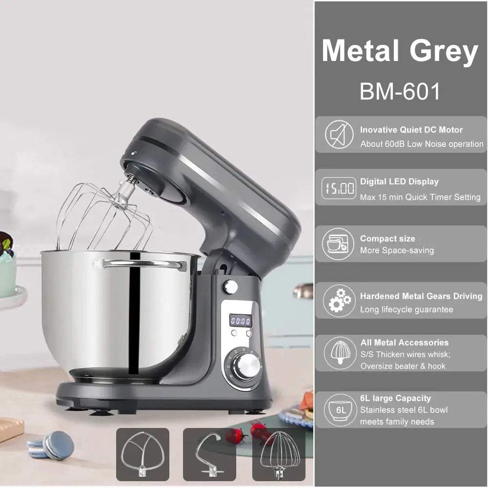 Biolomix Kitchen Stand Mixer 6 Speed 1200W 6L Dough Hook Wire Whip