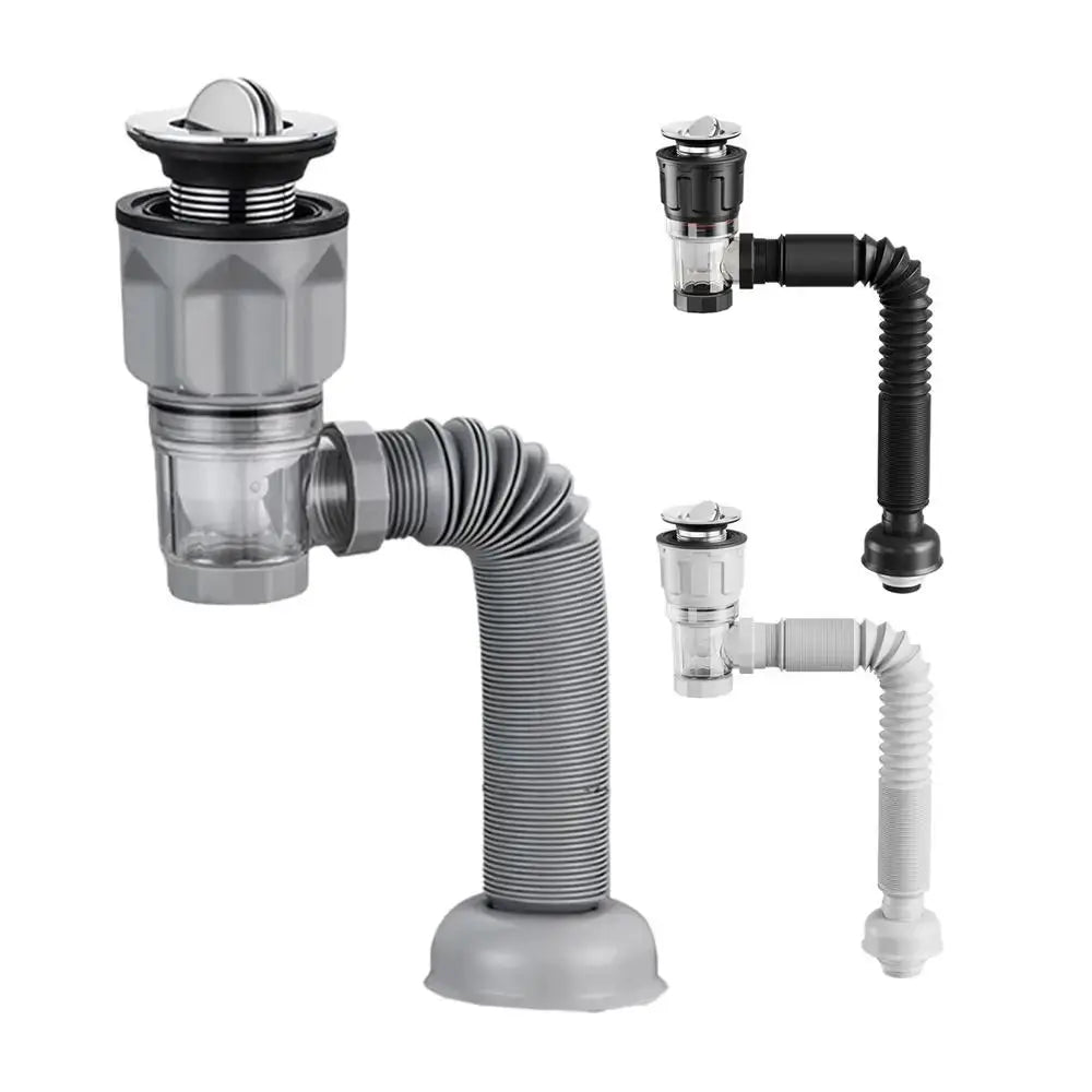 Simples Market retractable anti-odor drain pipe with flip-top sink filter and flexible gray downspout kit