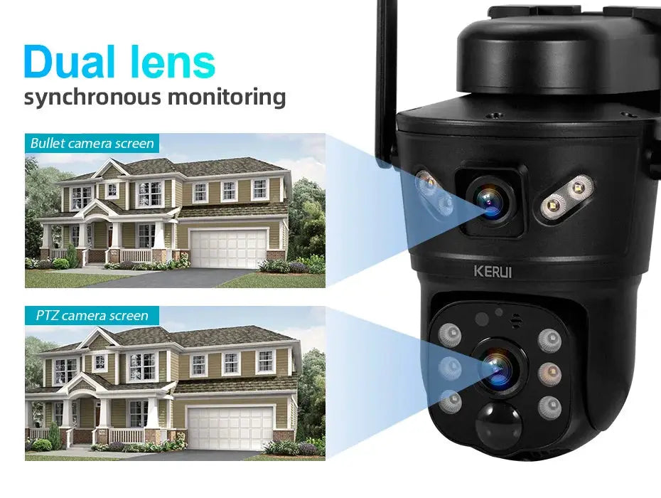 KERUI outdoor waterproof dual-lens solar security camera with 6MP and 4G/WiFi
