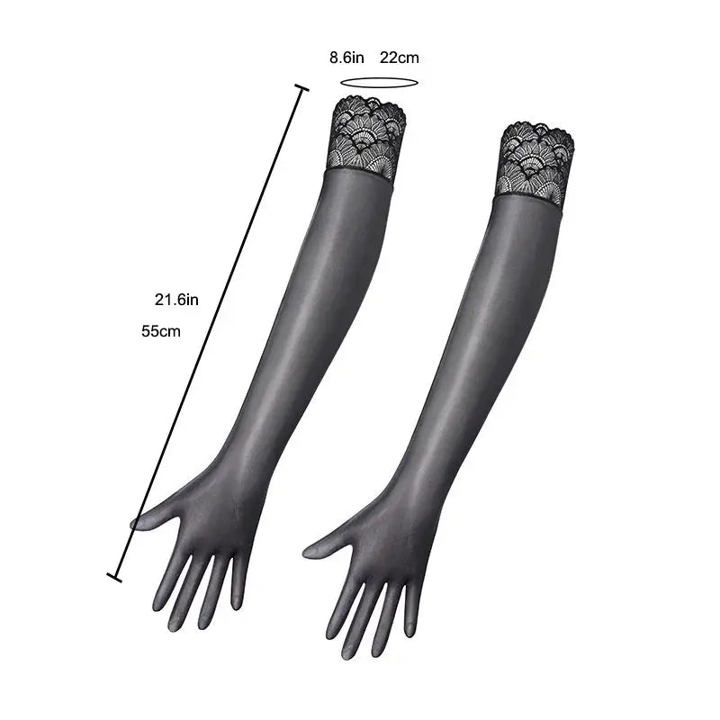 Oil Slick Shine Ultra Thin Women Elbow Length Transparent Glossy Gloves Elastic Fit Clubwear