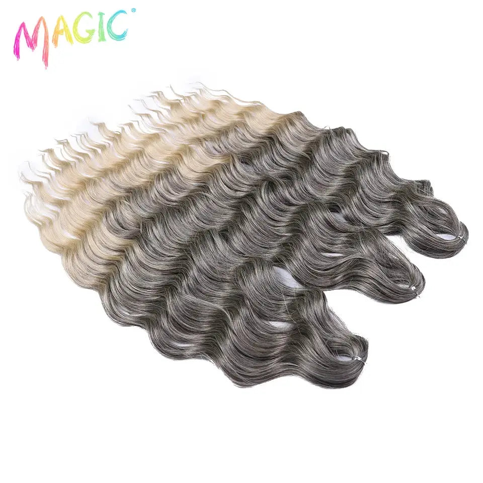 Anna synthetic hair extensions, 24in water-wave bundles, ombre blonde to grey, set of 5, Magic brand