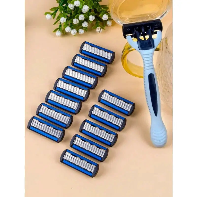 Manual Safety Razor For Men And Women With Handle And Three Replaceable Blades Six Layer Stainless Steel Shaving Head