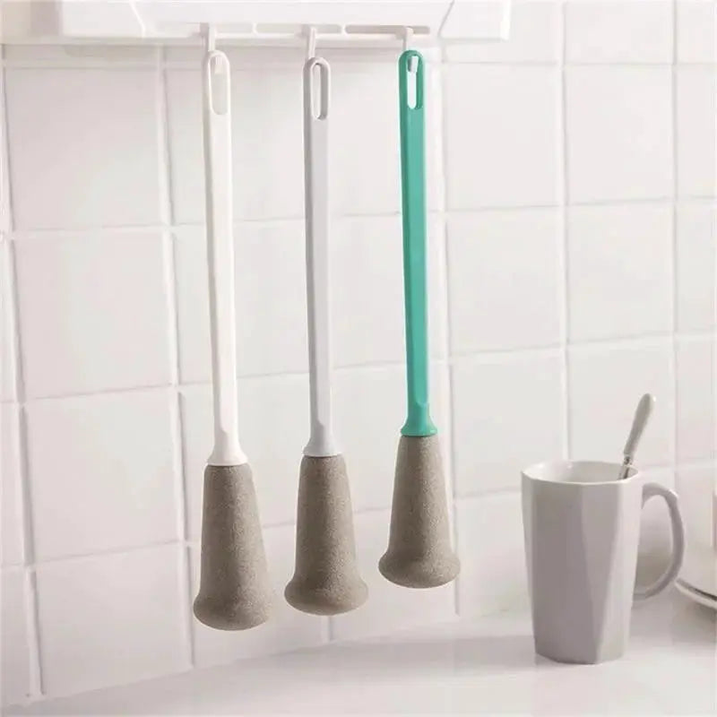 Long-handle sponge cup brush set from Simples Market, 3 pcs in white/gray/teal for cleaning bottles and cups