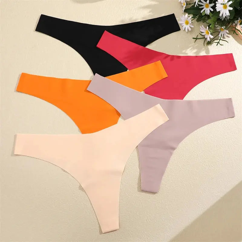 FINETOO ice silk seamless thong underwear set by Simples Market, V-waist, low rise in 7 colors