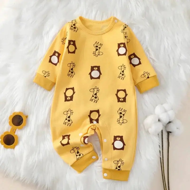 Newborn Baby Romper For 0 To 18 Months 100 Percent Cotton Long Sleeve Unisex Cute Cartoon Pattern For Autumn And Spring