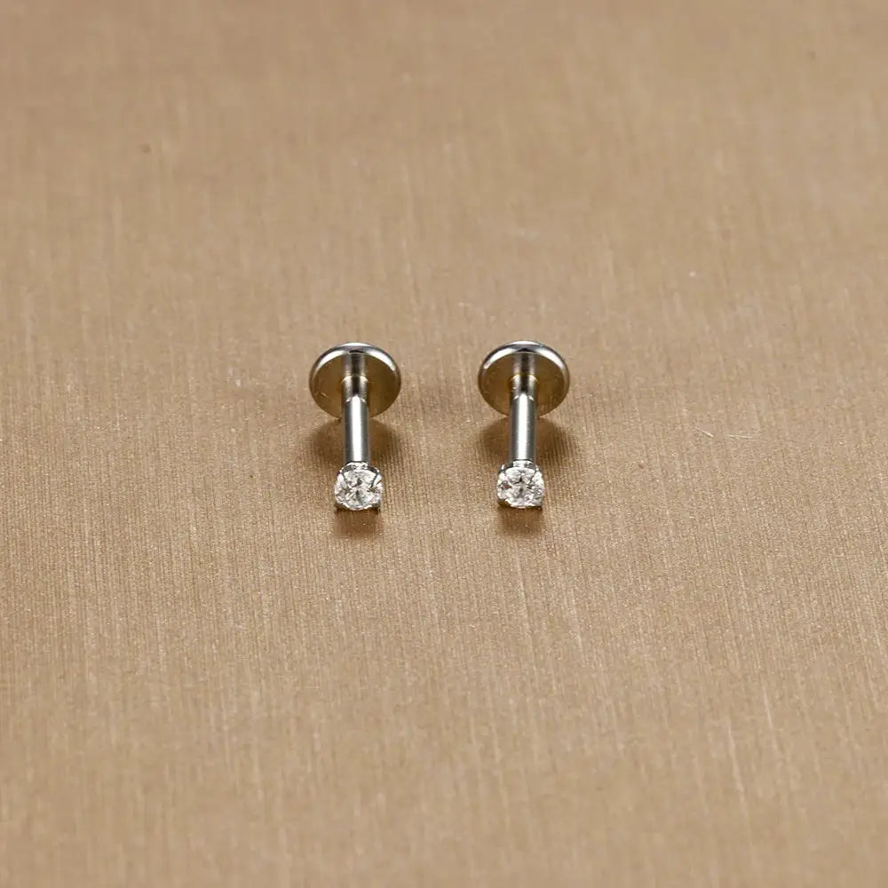 2-pack labret stud earrings, 16G surgical stainless steel with clear CZ crystals