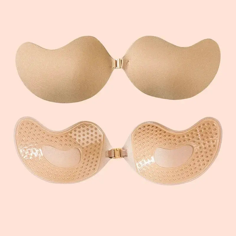 strapless adhesive bra set; beige Simples Market seamless cups with silicone grip bottoms (2-piece)