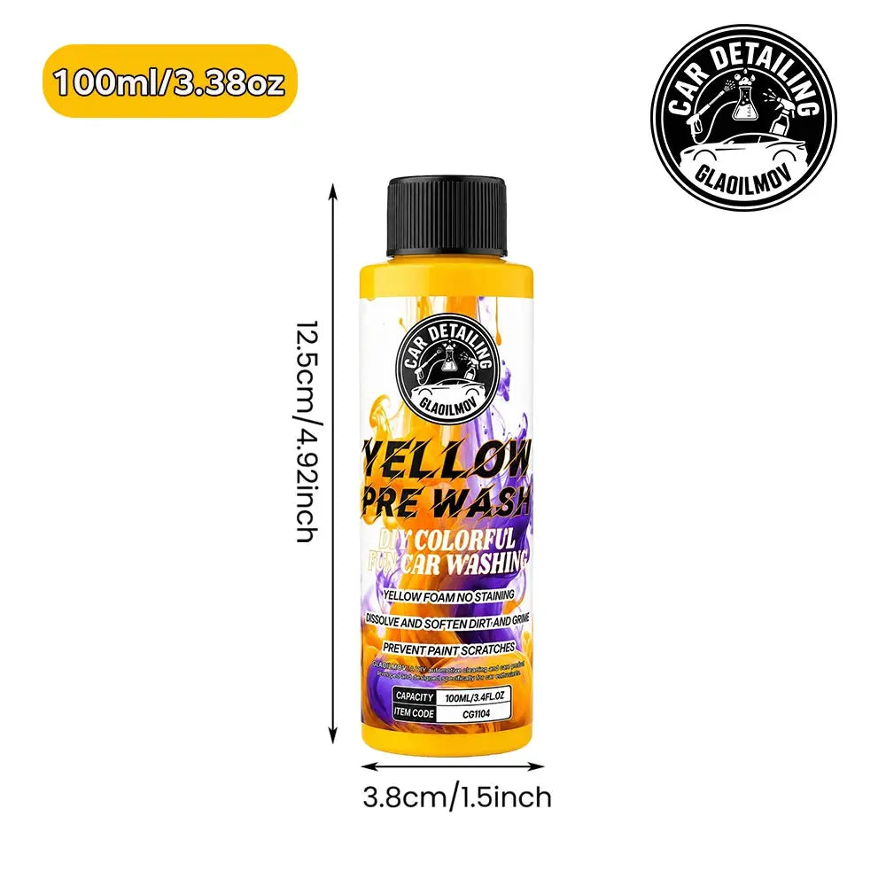Colored Car Pre-Wash Solution bottle by Simples Market, yellow container, 100ml