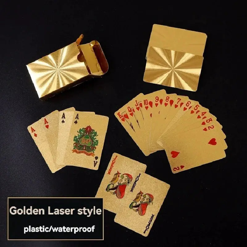 Golden Color Waterproof Playing Cards Set For Poker Nights And Magic Tricks Gift Collection