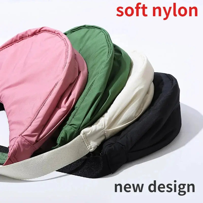 Simples Market solid color nylon women's crossbody bag set in pink, green, beige and black with padded strap