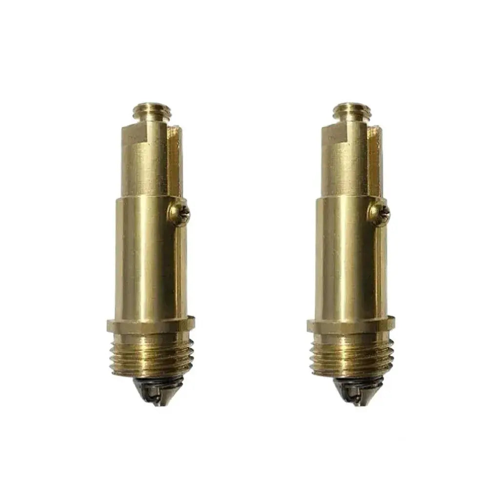 2 brass universal spring-loaded drain plugs with threaded bases for bathroom sinks