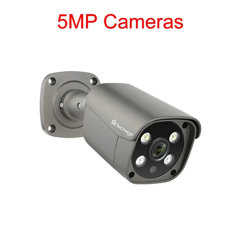 Techage 5MP outdoor IP camera with metal housing and wall-mount bracket.