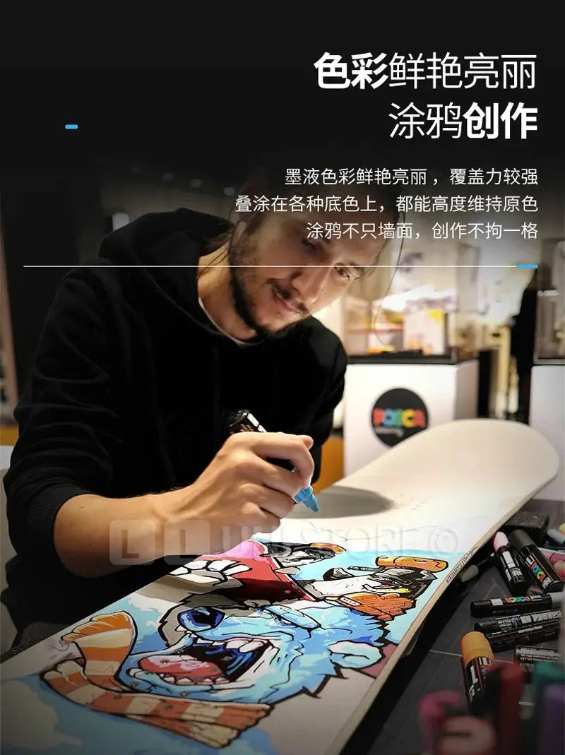 Uni Posca paint marker pens set PC-1M PC-3M PC-5M with vinyl case by Simples Market, for colorful skateboard art