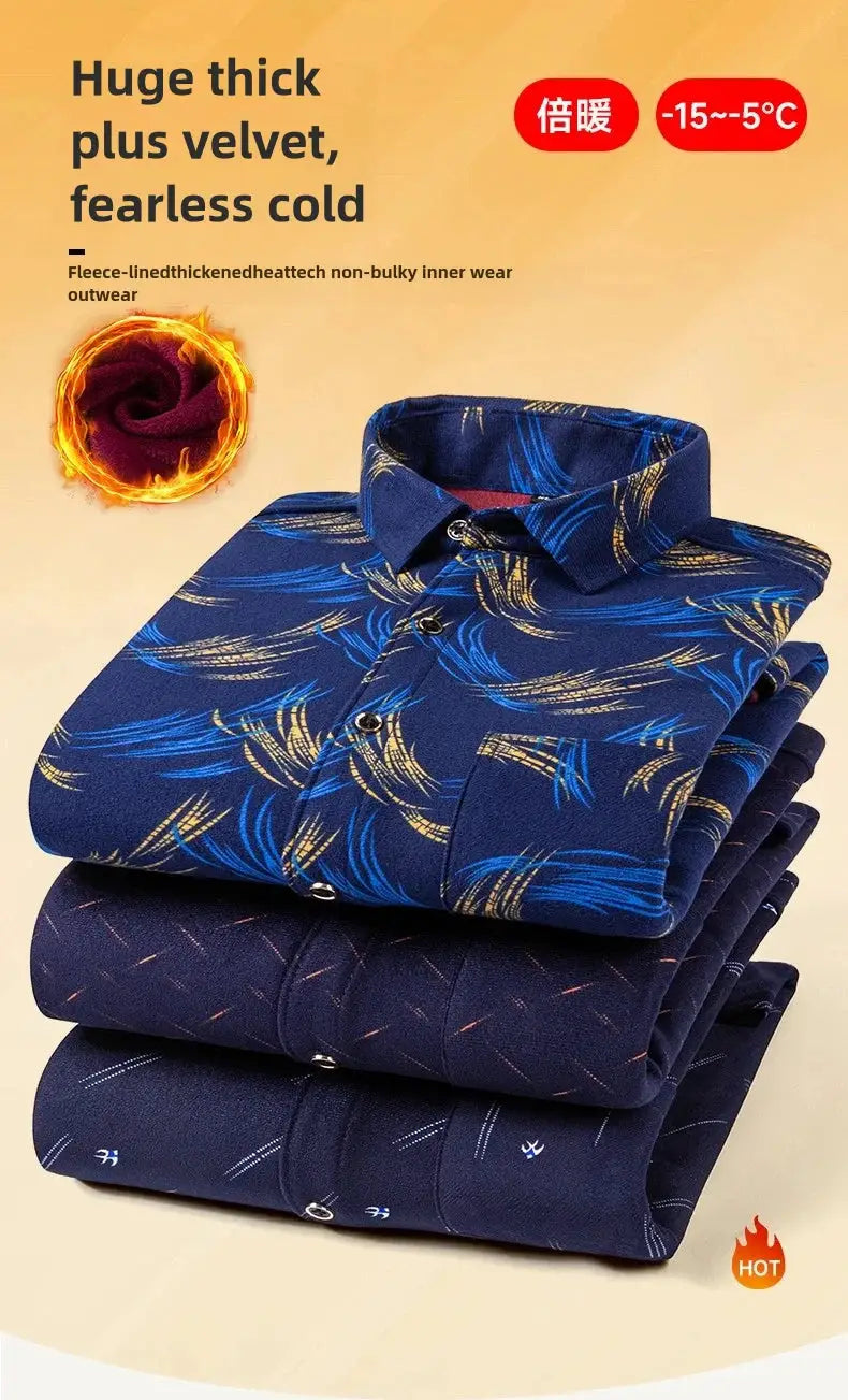 Men's long-sleeve fleece top by Simples Market, 4-pack navy blue with one patterned piece, double-sided warmth