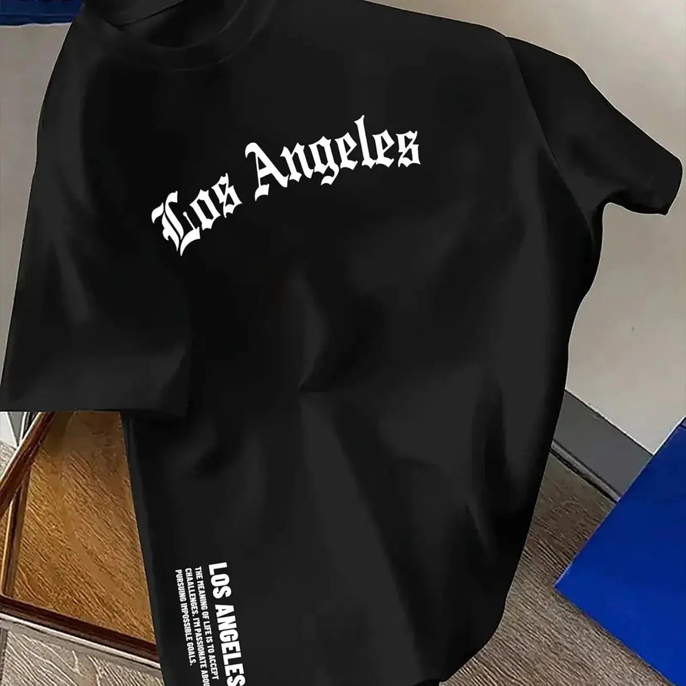 Men's Summer One Hundred Percent Cotton Los Angeles Letter Print Loose Fit Short Sleeve Round Neck T Shirt
