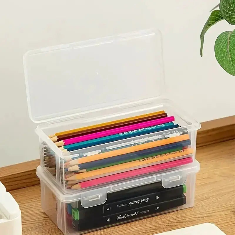 Set Of 4 Large Transparent Polypropylene Storage Boxes With Lids For Office Supplies, Pencils, And Crafts