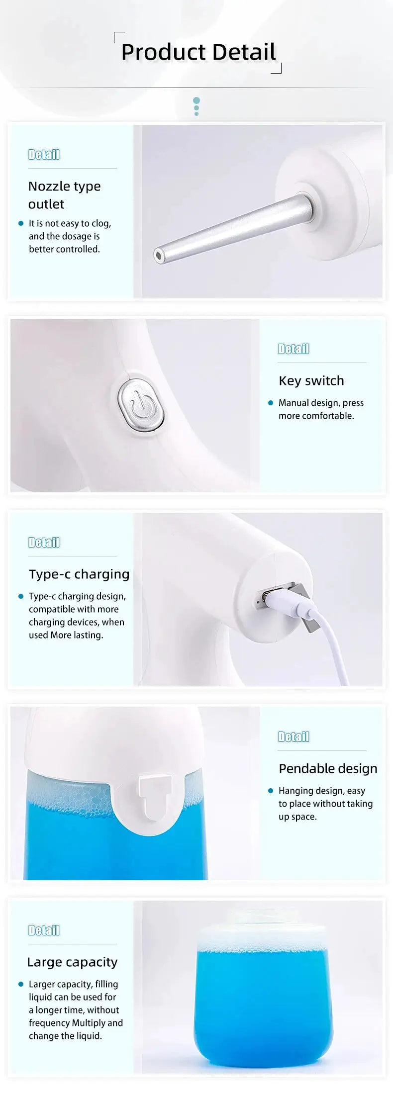 Simples Market HOMEFISH electric foam dispenser gun, white body with blue liquid reservoir