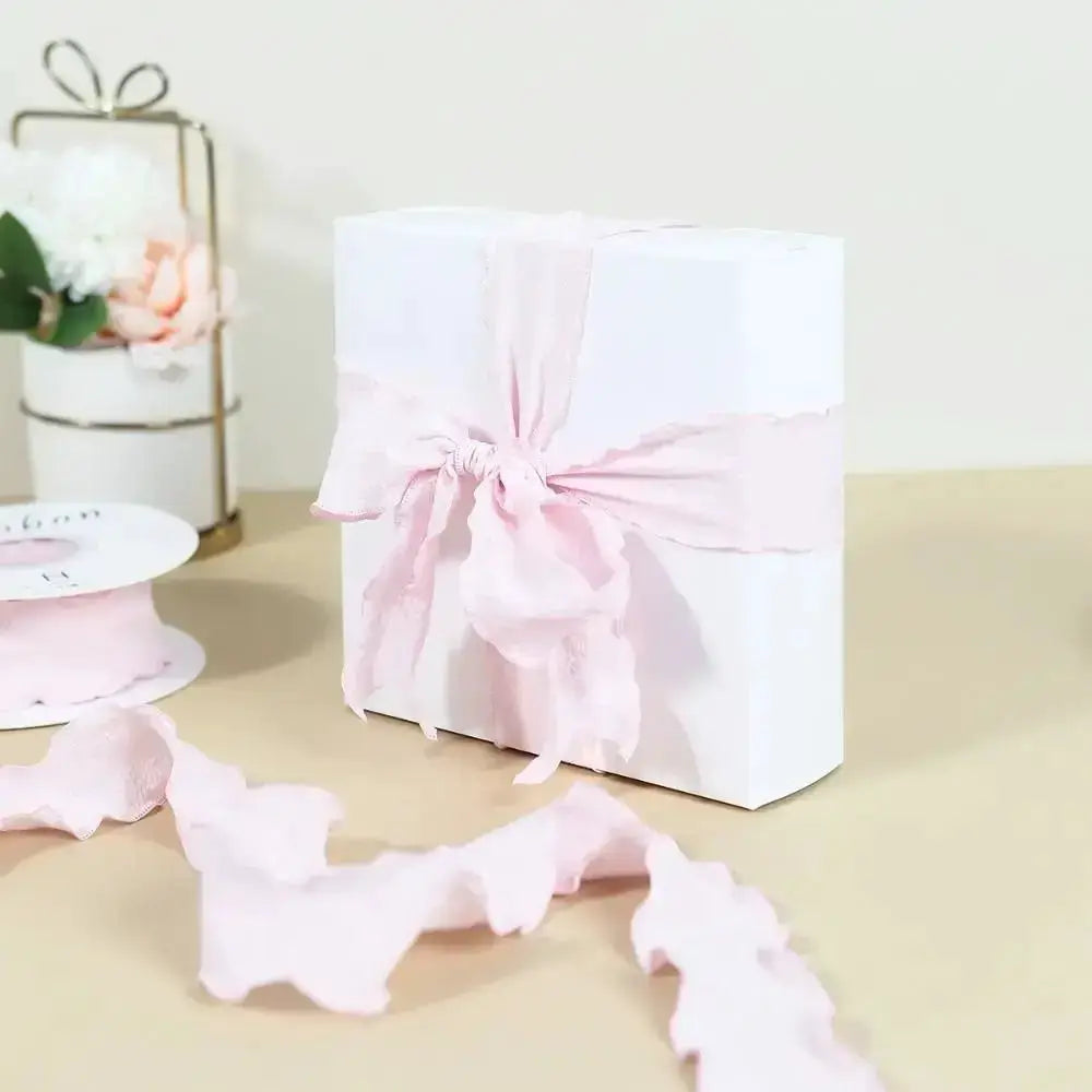 10 Yards Fishtail Chiffon Ribbon With Wave Edge Pleated Embossed Floral Pattern for Gift Wrapping Bouquets DIY Decor