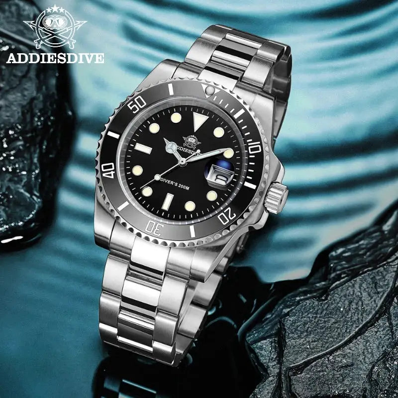 ADDIESDIVE Stainless Steel Watch Mens European American Business Leisure Quartz 200m Water Resistance