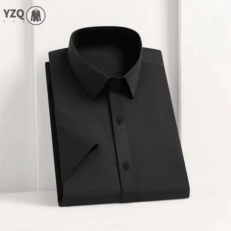 Simples Market men's black solid color short-sleeve business shirt with button-front