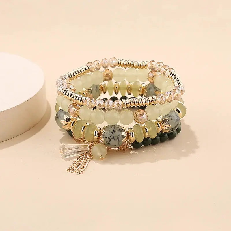 4 Piece Tassel Charm Beads Bracelet Set For Women And Men Bohemian Colorful Glass Bead Chain Bangle Jewelry