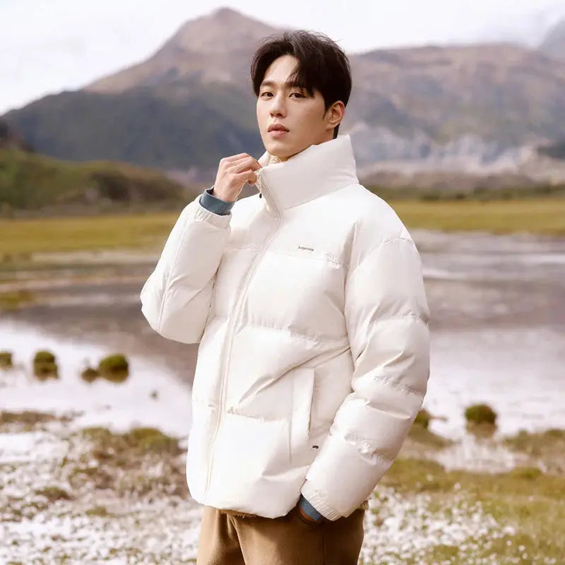 Semir down puffer jacket, white, unisex winter outerwear worn by man outdoors