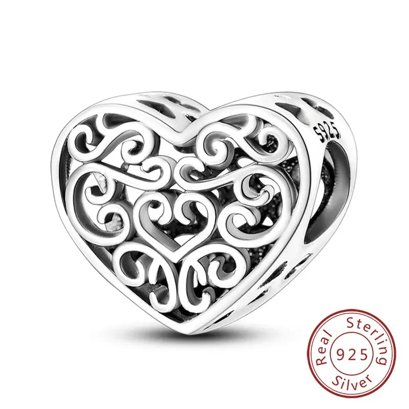 925 Sterling Silver Charms Beads Forever Love Heart Dangle For Bracelet Women Jewelry Gift Sister Family Life