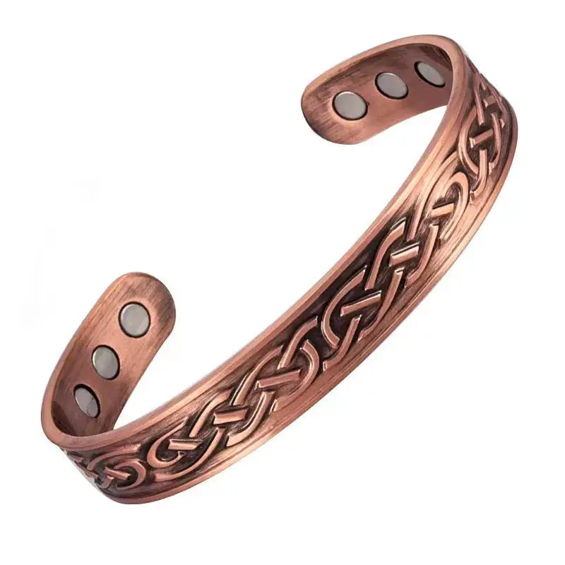 European And American Retro Water Ripple Magnetic Antique Red Copper Adjustable Open Cuff Energy Bracelet