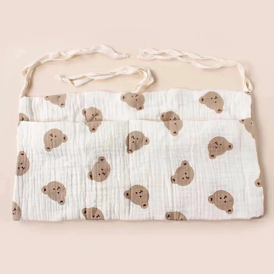 Two Pocket Baby Bedside Hanging Storage Bag Attaches to Crib Stroller Breathable Cotton Organizer for Diapers and Toys