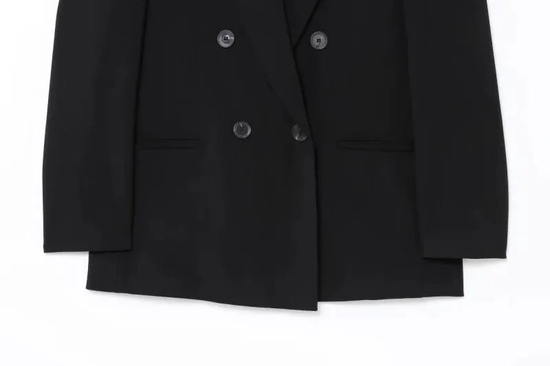 ETJ 2025 women's black shoulder-padded double-breasted blazer