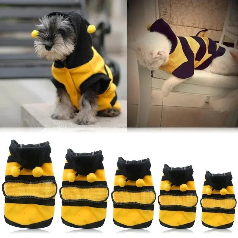 Bee Pet Puppy Coat Hoodie Fleece Clothes For Dogs And Cats Halloween Cosplay Sweater Dog Hoodies