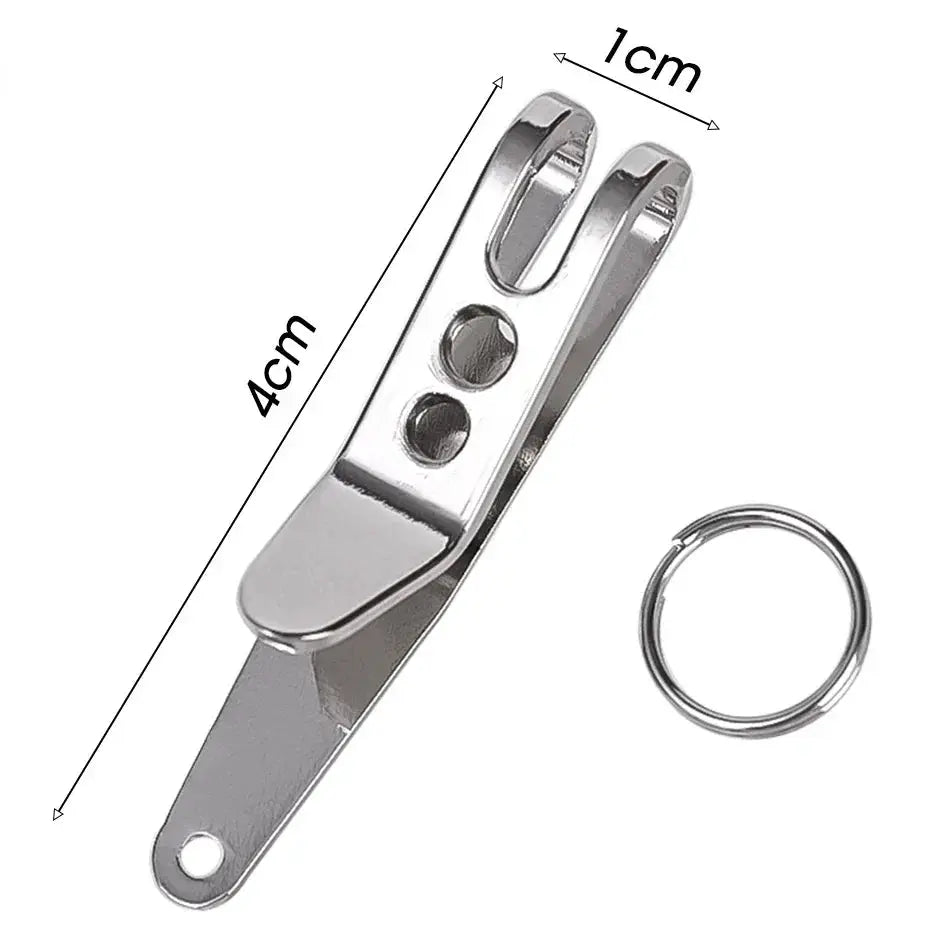EDC pocket suspension clip with key ring and carabiner by Simples Market, silver-tone metal, 2-piece set