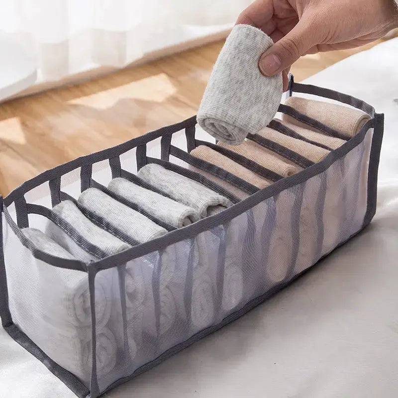 11 Compartment Collapsible Underwear Storage Box With Breathable Nylon Mesh For Dorm Room Organization