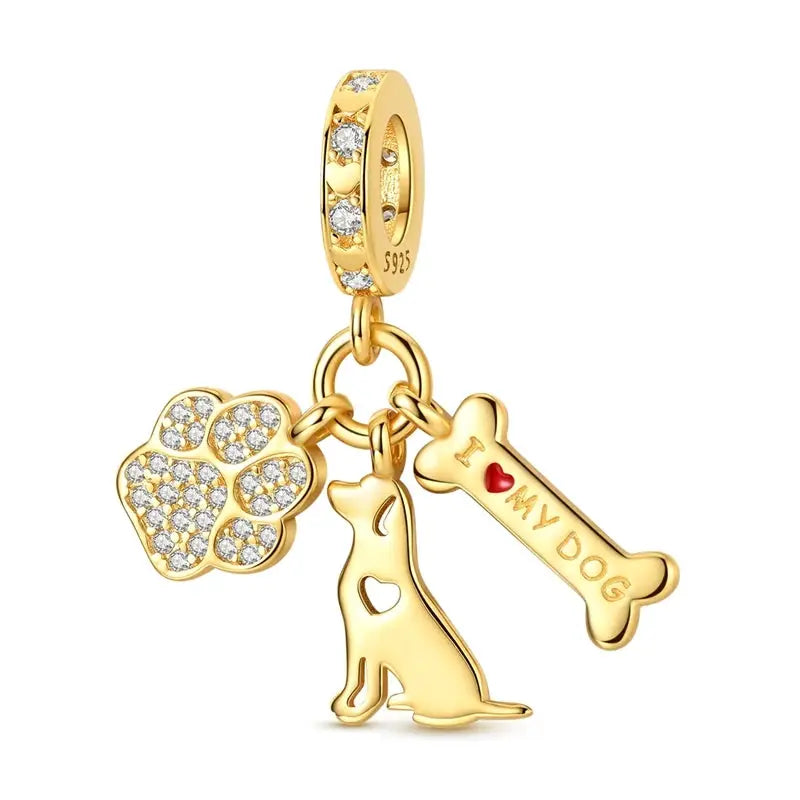 925 Sterling Silver Gold DIY Charms Beads Inlaid Zirconium Sun Leopard Pendants Fit Bracelet For DIY Jewelry Making