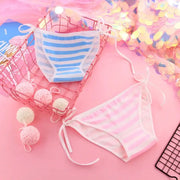 Two striped cotton panties for women, blue-white and pink-white, kawaii lingerie briefs
