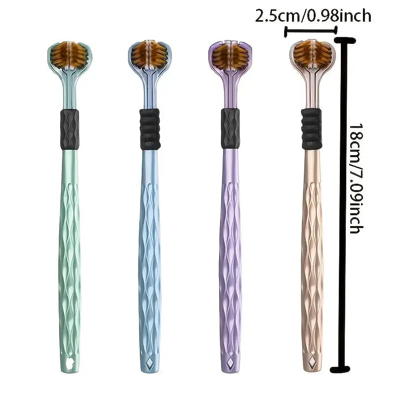 4 Piece Set Of Ergonomic Manual Toothbrushes With 3 Brush Heads Golden Volcanic Bristles Soft Grip Handle For Adults