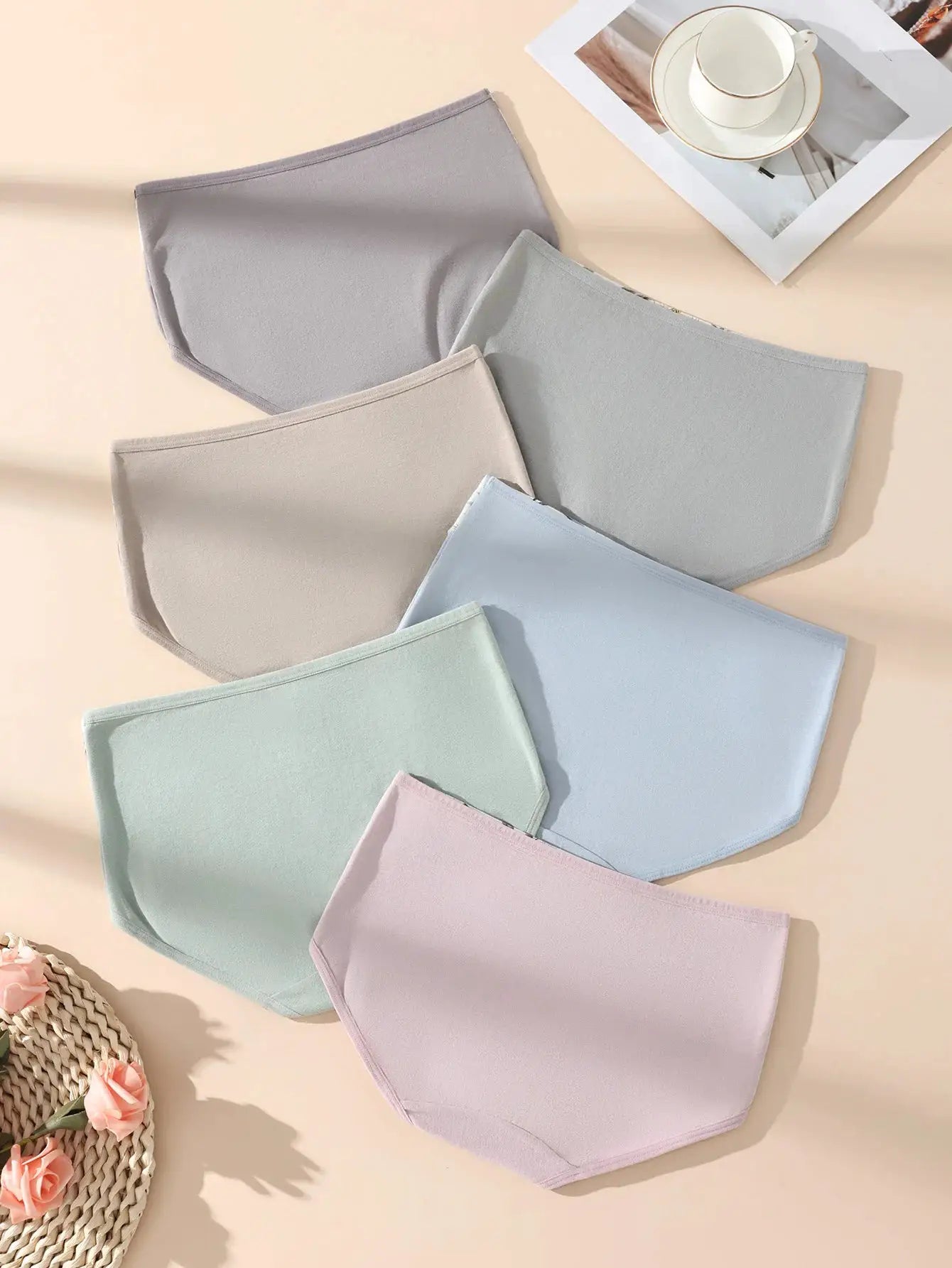 6-pack women's high-waist cotton briefs in pastel colors; soft, breathable tummy-control underwear