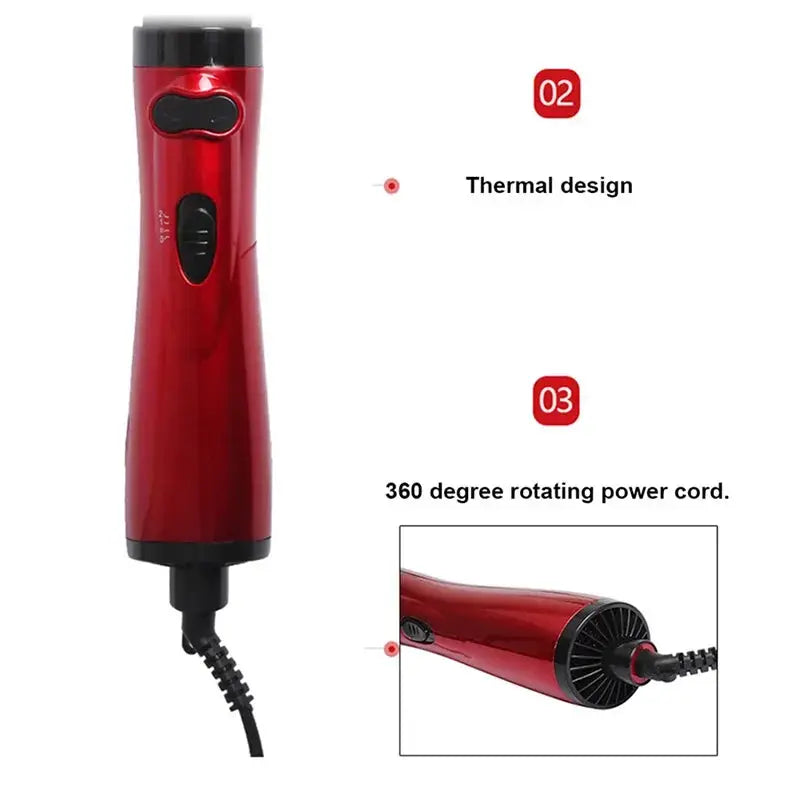 TINSOL 3-in-1 hot air brush by Simples Market, red negative-ion hair dryer and volumizer with 360° rotating cord