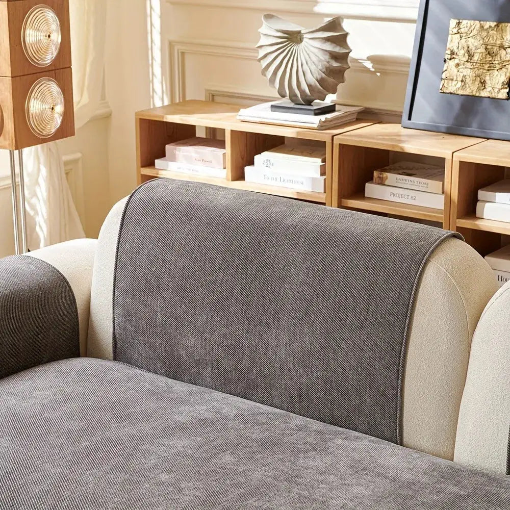 Simples Market minimalist twill chenille anti-slip sofa slipcover gray with beige sides