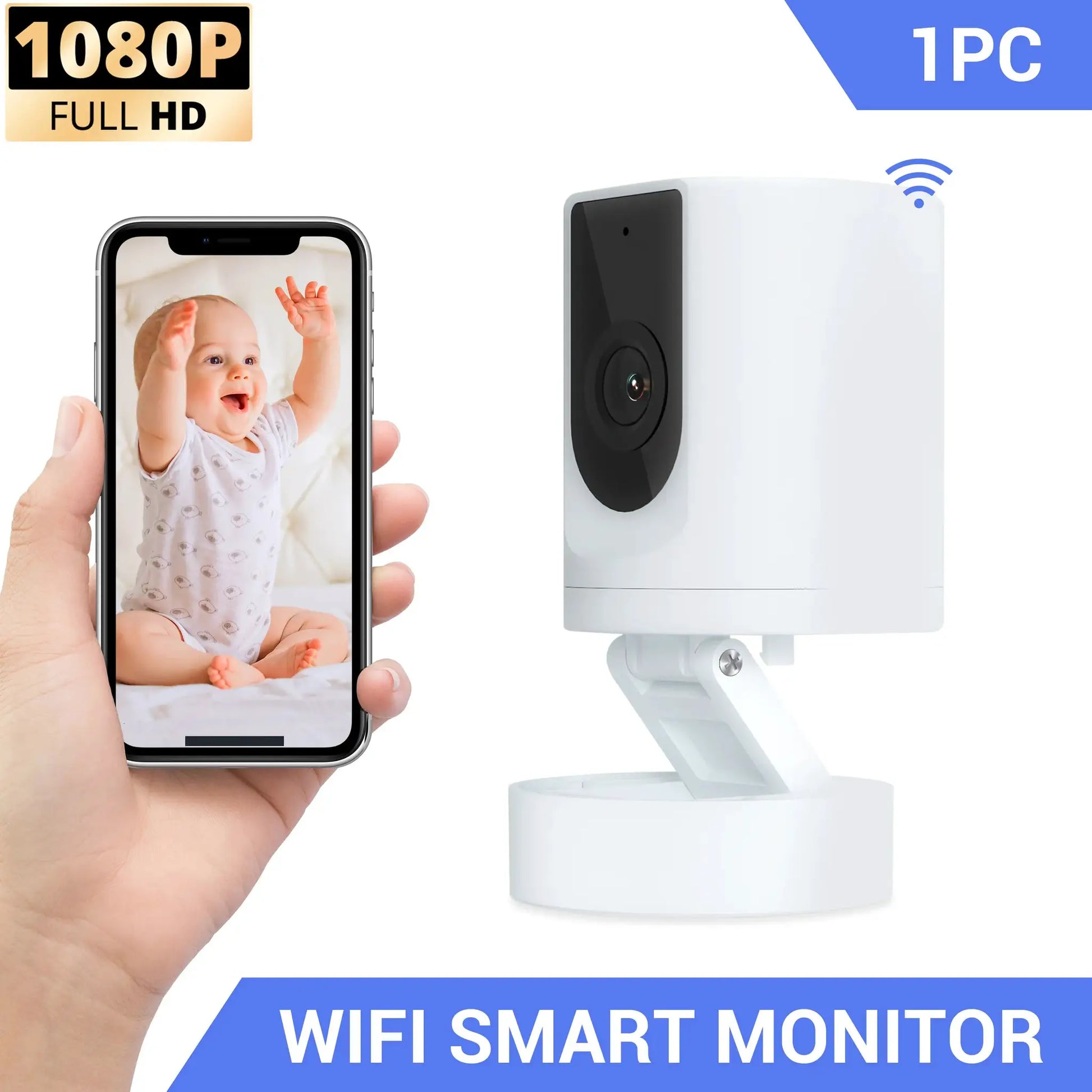 Pet camera indoor wifi security camera with phone app, 1080p full HD, foldable mount
