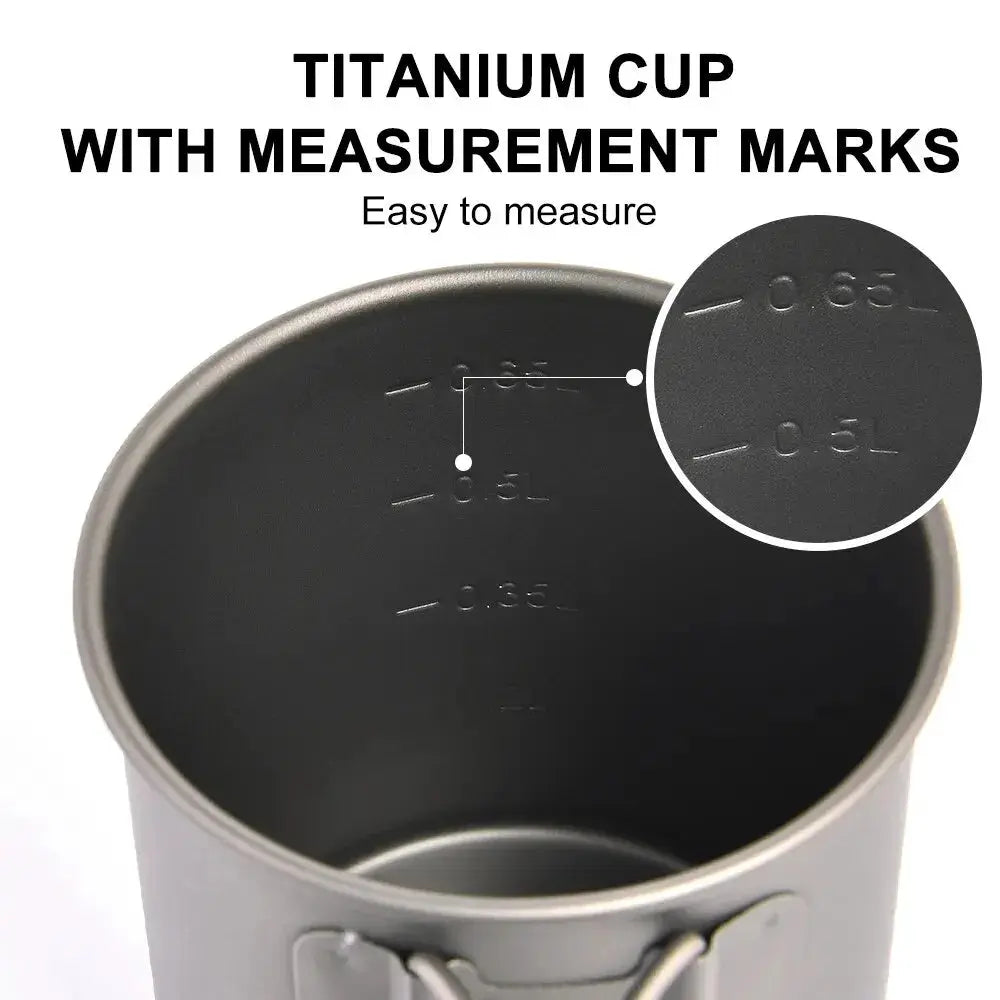 Widesea titanium camping mug by Simples Market with interior 0.3L/0.5L measurement marks