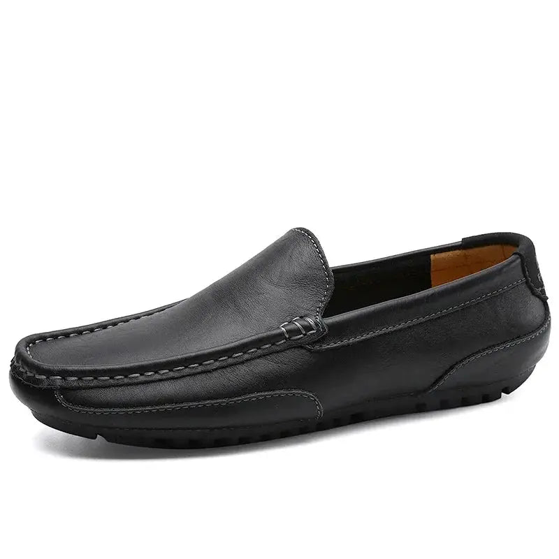 Simples Market men's black genuine leather loafers, slip-on moccasin-style driving shoe