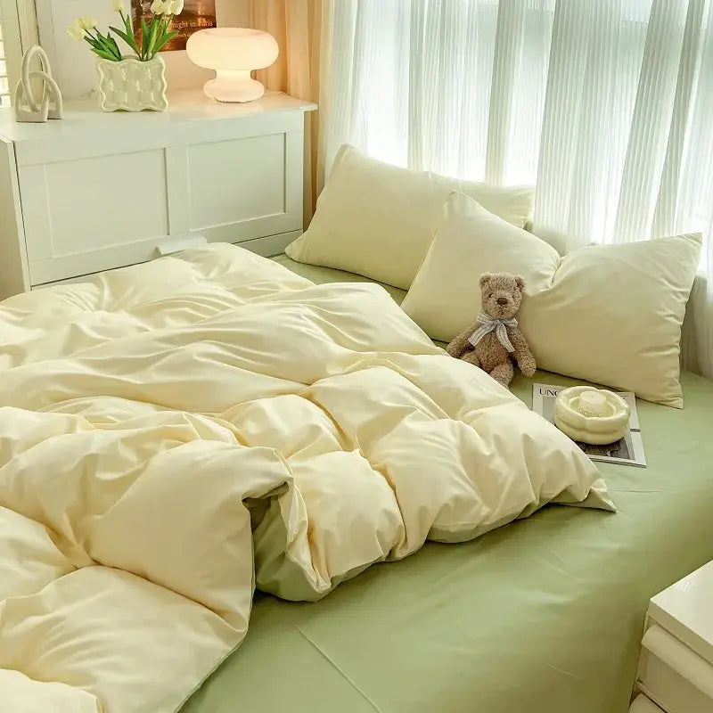 Simples Market 4-piece bed set, 2-sided solid color brush fabric with cream duvet cover and pillowcases