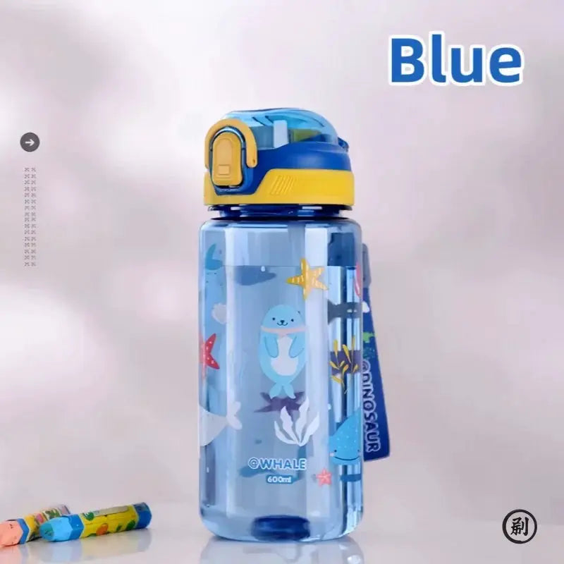 600ml Dinosaur Water Bottle For Kids Sippy Cup With Silicone Straw Leakproof Plastic Water Bottle Summer Kids Water Cup