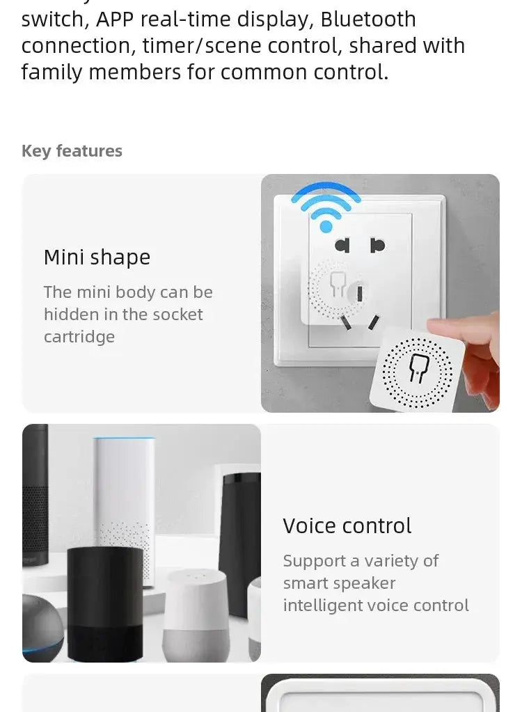 Simples Market white WiFi/Zigbee 3.0 smart switch with hidden mini wall module and voice control