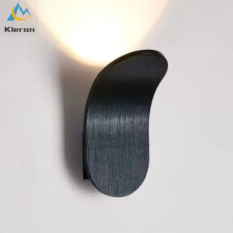 Nordic Modern band-aid curved LED wall lamp, Kieroni black brushed metal wall sconce