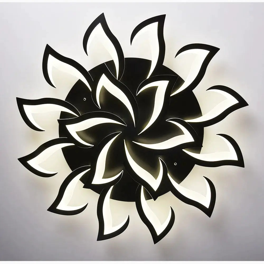 Modern LED ceiling light fixture with flower-petal design chandelier, dimmable, black and white petals, Simples Market