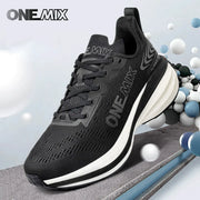 ONEMIX men's black running shoes with breathable mesh and air-cushioned white midsole